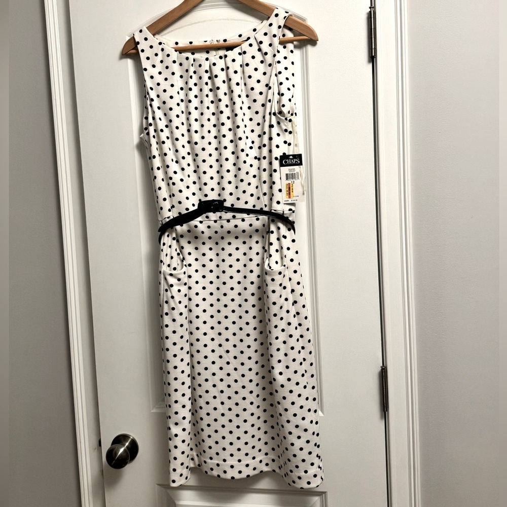 Chaps Cream Sheath Midi Dress with polka dots